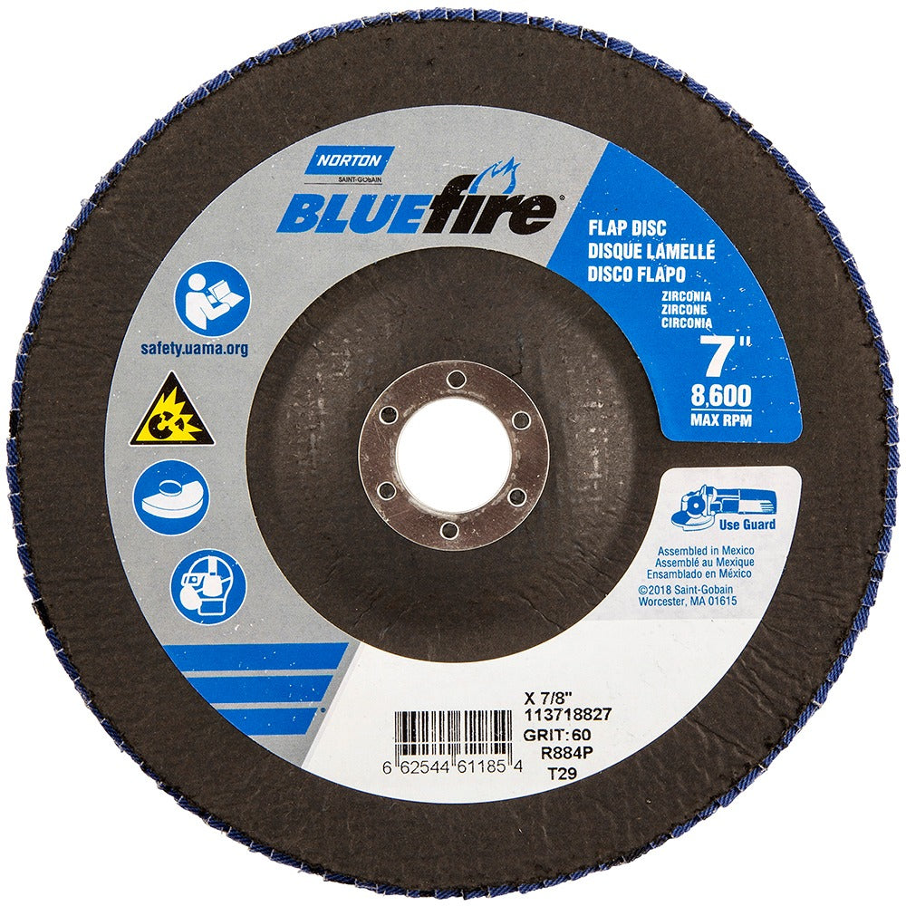 NORTON Norton 66254461185 Flap Disc 7 in 60 Grit Zirconia Type 29