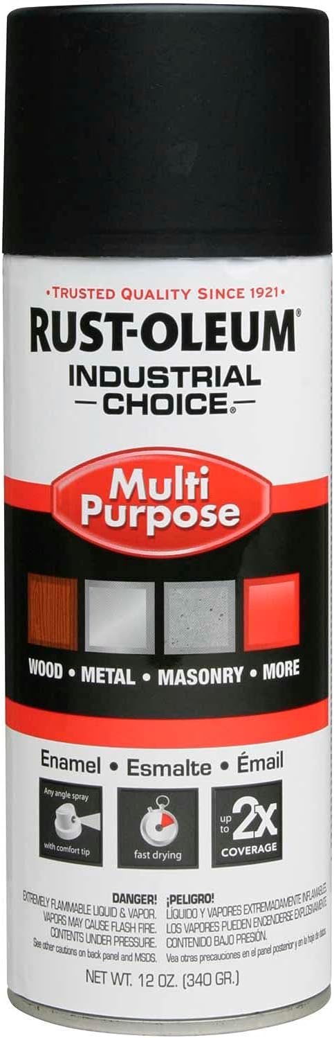 Rust-Oleum 1678830 Industrial Choice 1600 System Semi-Flat Black Aerosol - 12 oz, Pack of 6