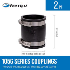 Fernco 1056-22 2-in. Flexible PVC Pipe Coupling for Cast Iron and Plastic Plumbing Connections