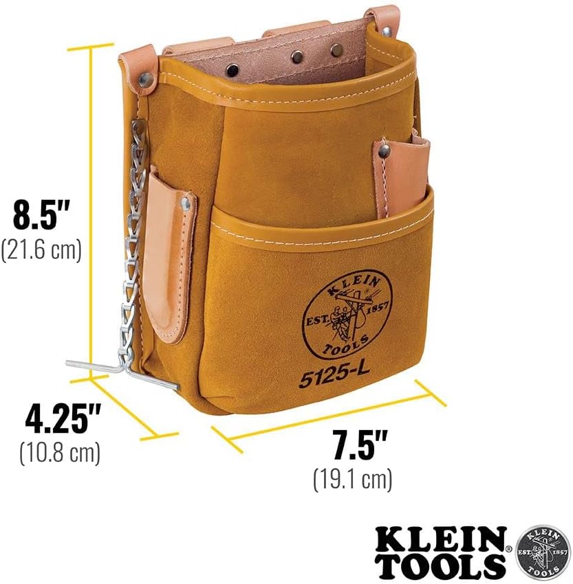 Klein Tools 5125L Pocket Tool Pouch with Tape Thong, Leather