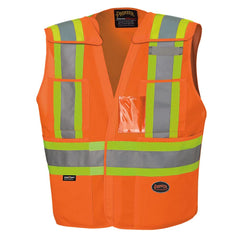 Pioneer V1020951U-4/5XL High Visibility Tricot Tear-Away Safety Vest with Adjustable Front, Reflective Tape, 4 Pockets, Orange, Unisex, 4/5XL