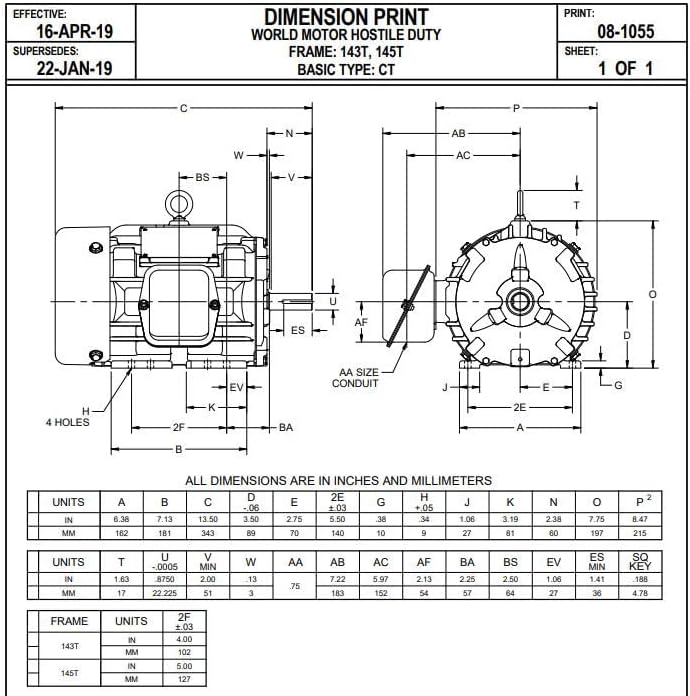 Nidec HD32P2E Electric Motor 1.5 HP 1800 RPM 145T Frame 230/460V TEFC