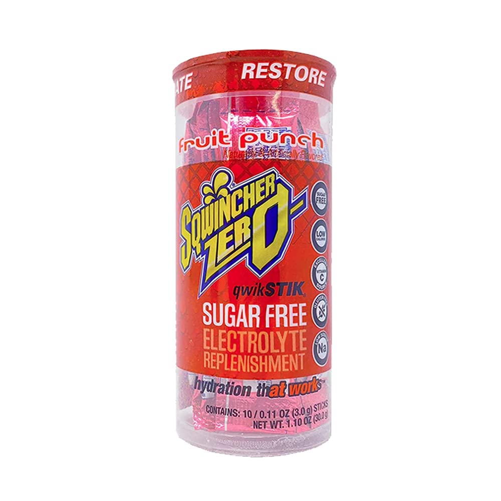 Sqwincher 159060202 Qwik Stik ZERO Sugar, 0.06 oz Pack, Yields 10 oz, Fruit Punch