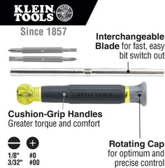 Klein Tools 32581 4-in-1 Electronics Screwdriver Set with 2 Slotted, 2 Phillips Precision Machined Bits