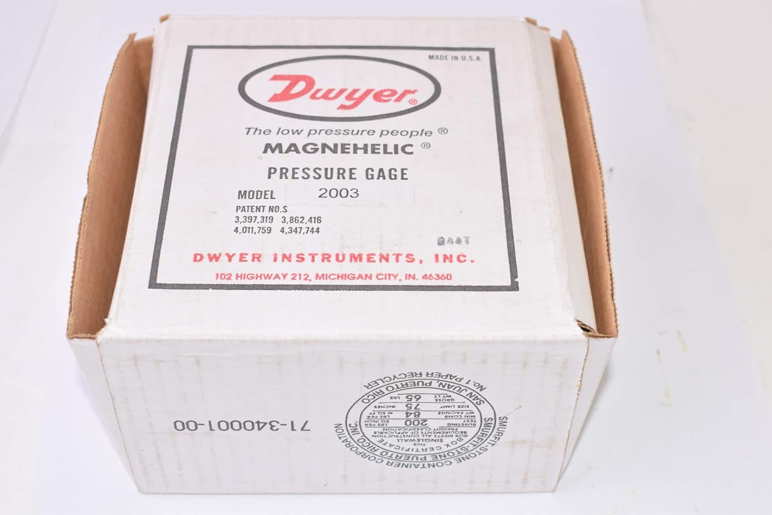 Dwyer 2003 Magnehelic Differential Pressure Gauge NPT Thread Air Filter Kit 1/8 Inch Thread 3 Inch Water Column 140°F Max 15 Max PSI