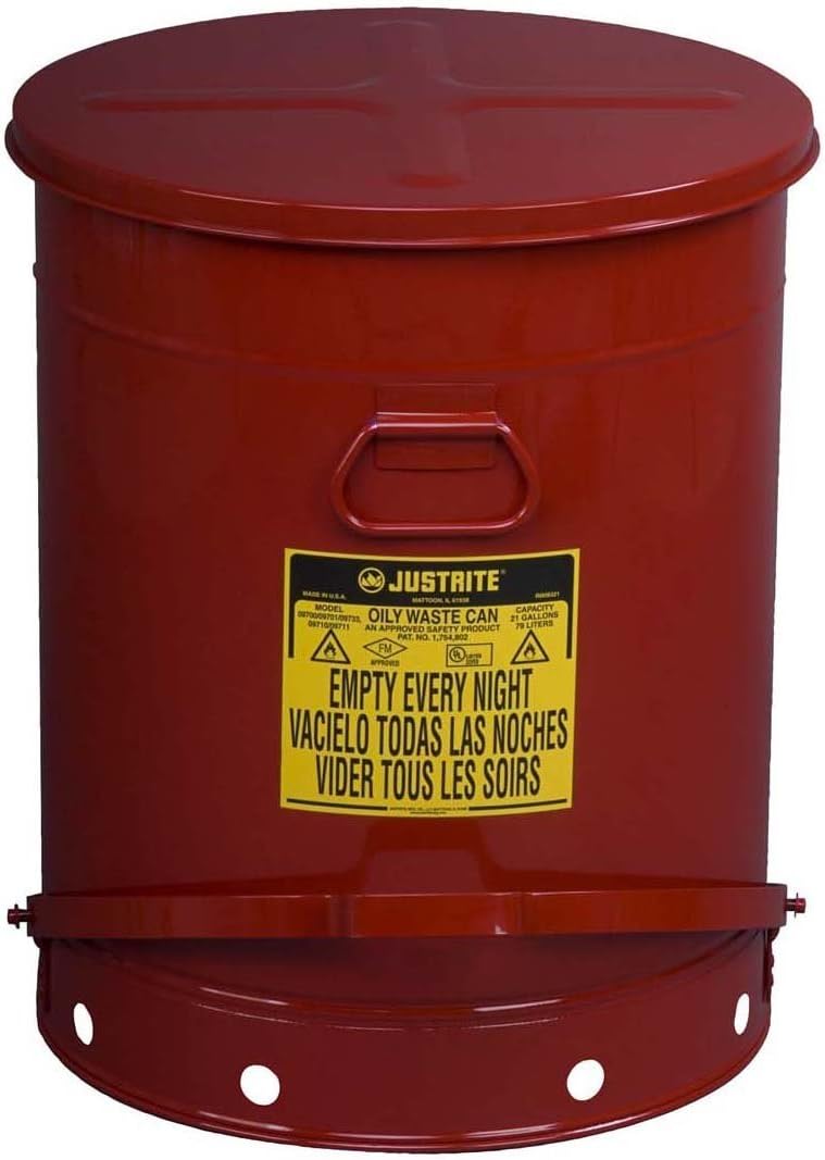 Justrite 9700 Red Oily Waste Can Foot Operated Cover 21 gal