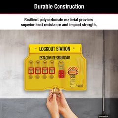 Master Lock 1482BP410 Covered Lockout Tagout Station with 4 Zenex Thermoplastic Padlocks Yellow