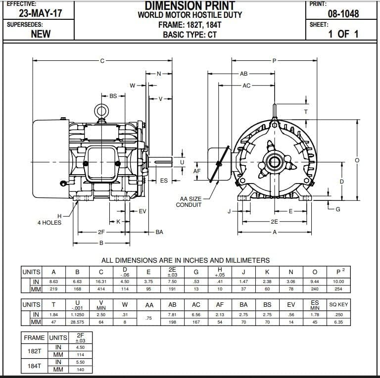 Nidec HD2P3E 2 hp 1200 RPM 184T Frame Electric Motor