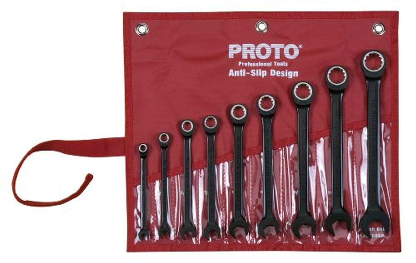 Proto JSCR-9S 9PC Black Chrome Non-Reversible Ratcheting Combination Wrench Set