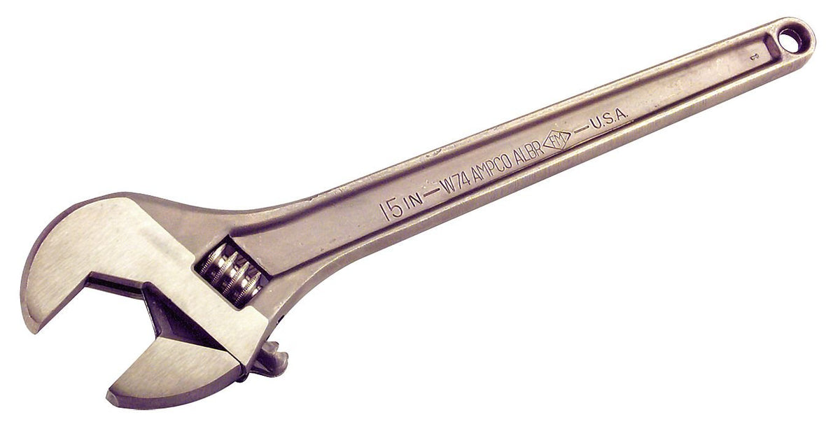 Ampco Safety Tools W-74 Adjustable End Wrench 15 Inches Natural Non-Sparking Non-Magnetic Corrosion Resistant