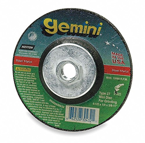 Norton 66252843590 Gemini Type 27 Grinding and Cutting Wheel 4-1/2 in dia x 1/8 in T x 5/8 in-11 Arbor Hole AO