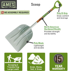 AMES 2682700 Poly Scoop with Hardwood Handle and D-Grip, 46-Inch