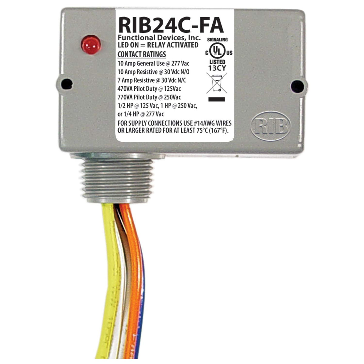 Functional Devices RIB24C-FA Enclosed Polarized Relay SPDT 24V 10A