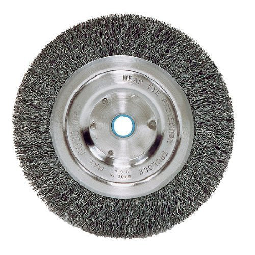 Weiler 36001 Stainless Steel Wheel Brush 6 in 0.014 in Bristle Diameter, 6000 Max RPM Arbor Attachment