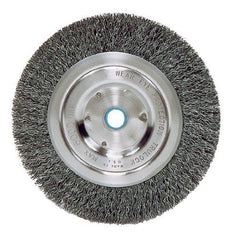 Weiler 36001 Stainless Steel Wheel Brush 6 in 0.014 in Bristle Diameter, 6000 Max RPM Arbor Attachment