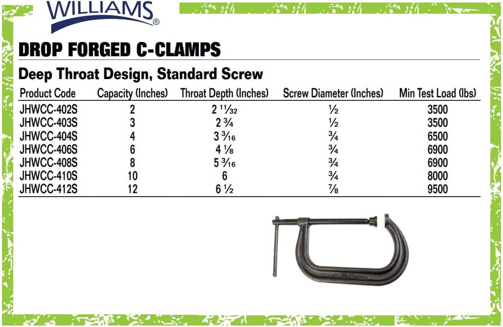 Williams JHWCC-403S 3-Inch Drop Forged C Clamp