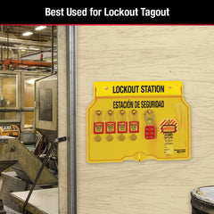 Master Lock 1482BP410 Covered Lockout Tagout Station with 4 Zenex Thermoplastic Padlocks Yellow