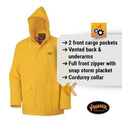 Pioneer V3010460U-S Repel Rain Gear Safety Jacket & Bib Pants - Waterproof & Windproof PVC Work Suit for Men - 3 PC with Detachable Hood