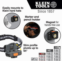 Klein Tools 56414 Rechargeable 2-Color LED Headlamp with Adjustable Strap