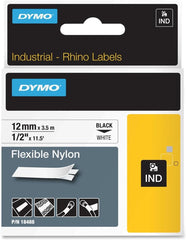 Dymo 18488 Rhino Flexible Nylon Label Tape 1/2 inch 11.5 feet Black Print on White