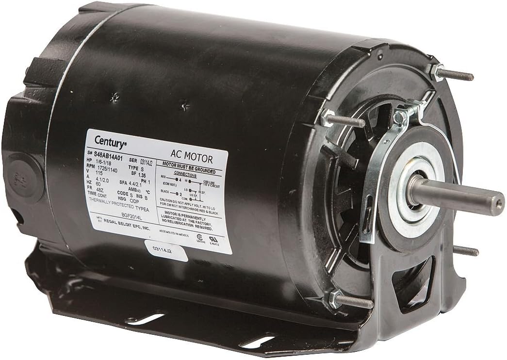 Century BGF2014L Motor, Split Ph, 1/6 HP, 1725/1140, 115V, 48Z, Open Dripproof, Cradle Base