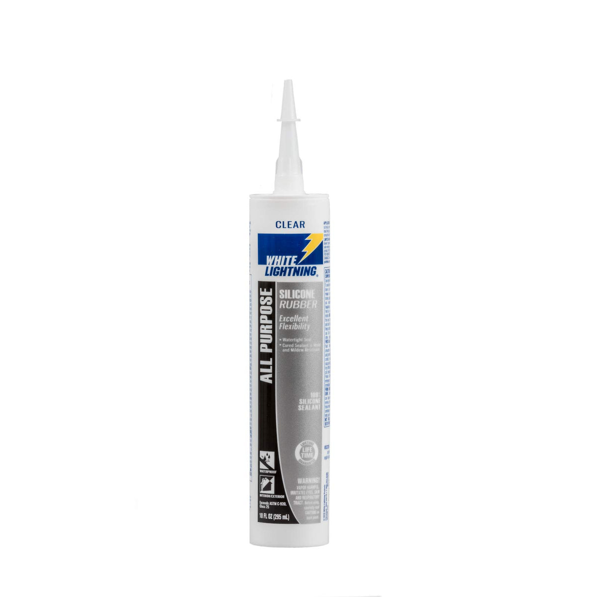 White Lightning W11121010 Silicone Rubber All Purpose Sealant 10 oz Cartridge Clear