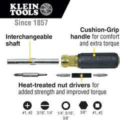 Klein Tools 32557 Multi-Bit Screwdriver / Nut Driver 10-in-1 Heavy Duty