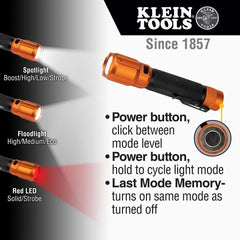 Klein Tools 56413 Rechargeable 2-Color LED Flashlight 1000 Lumens USB Cable