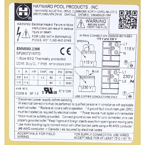 Hayward SPX2607Z1MTG Motor 1.0 HP TEFC