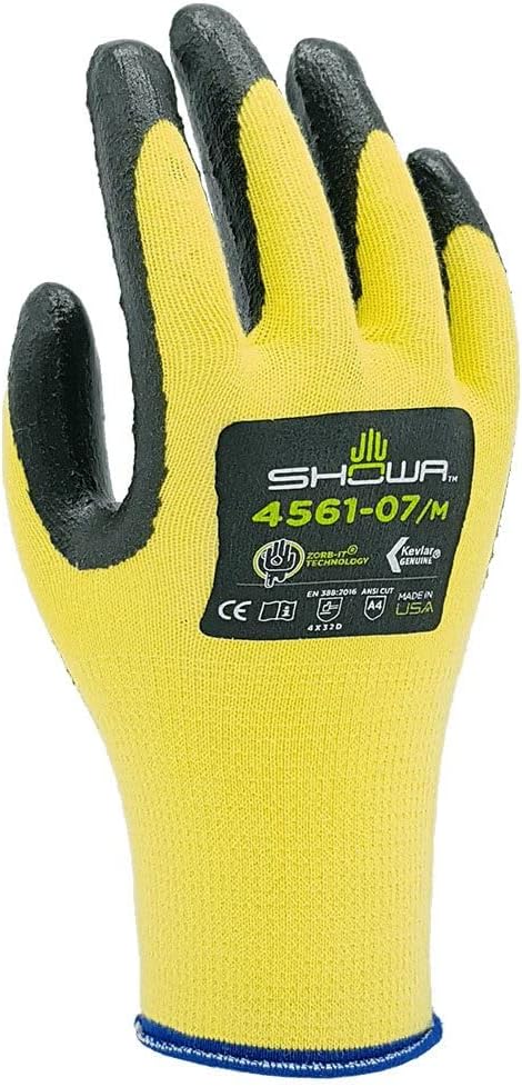 SHOWA 4561M-07 Foam Nitrile Palm Coated Flame and Cut Resistant Safety Glove with Kevlar Liner, 15-Gauge, Medium (12 Pair)