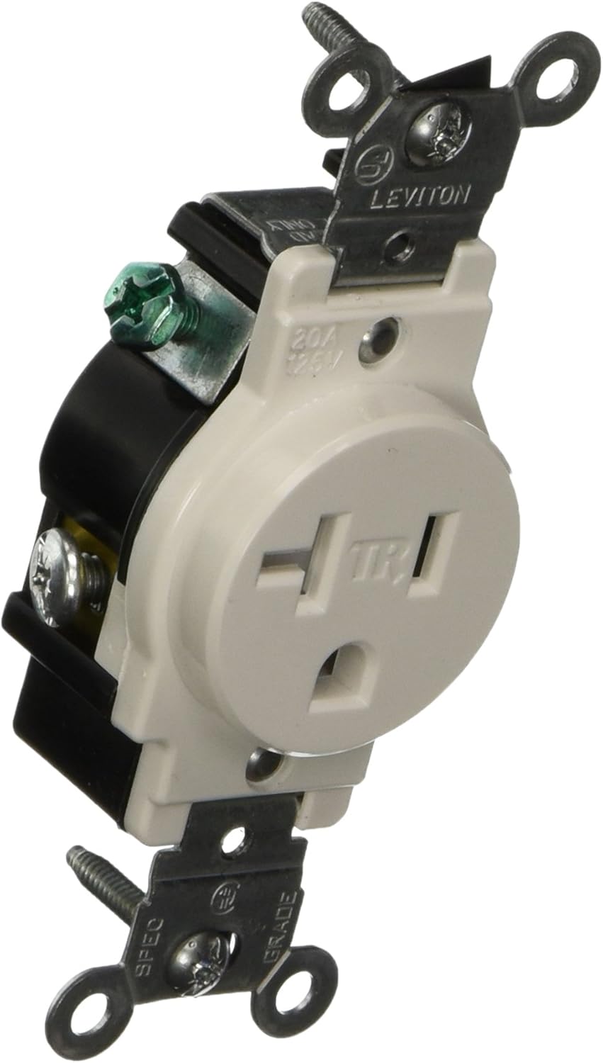 Leviton T5020-W Tamper Resistant Single Receptacle 20A 125V NEMA 5-20R