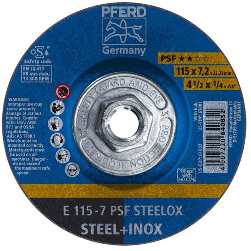 Pferd 61001 Grinding Wheel 4-1/2 x 1/4 5/8-11 THD PSF-INOX Type 27