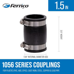 Fernco 1056-150 Flexible PVC Pipe Coupling 1-1/2 in Cast Iron and Plastic