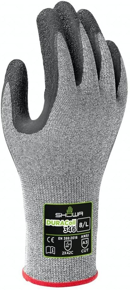 SHOWA 346M-07 Cut-Resistant Safety Glove with DURACoil HPPE Liner and Latex Coating Medium 12-Pack