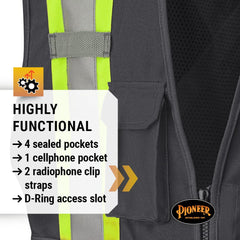 Pioneer V1021170U-L Hi-Vis Safety Vest StarTech Reflective Tape Snap Break Away 4 Pockets