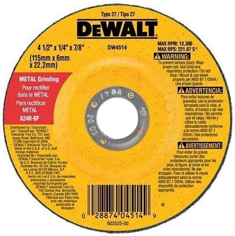 DeWalt DW4514 High Performance Metal Grinding Wheel 4-1/2 x 1/4 x 7/8