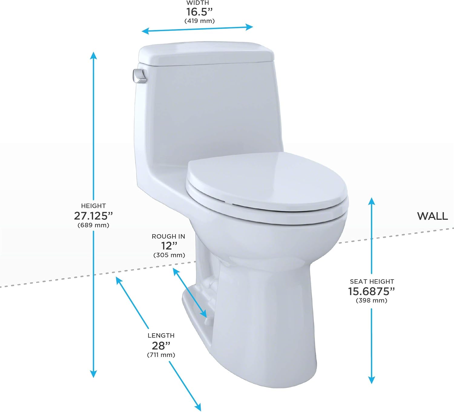 TOTO MS854114SG#01 Ultramax Elongated One Piece Toilet with Sanagloss Cotton White