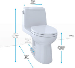 TOTO MS854114SG#01 Ultramax Elongated One Piece Toilet with Sanagloss Cotton White