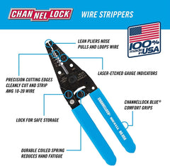 Channellock 958 Wire Stripper and Cutter 6-Inch Blue Handle