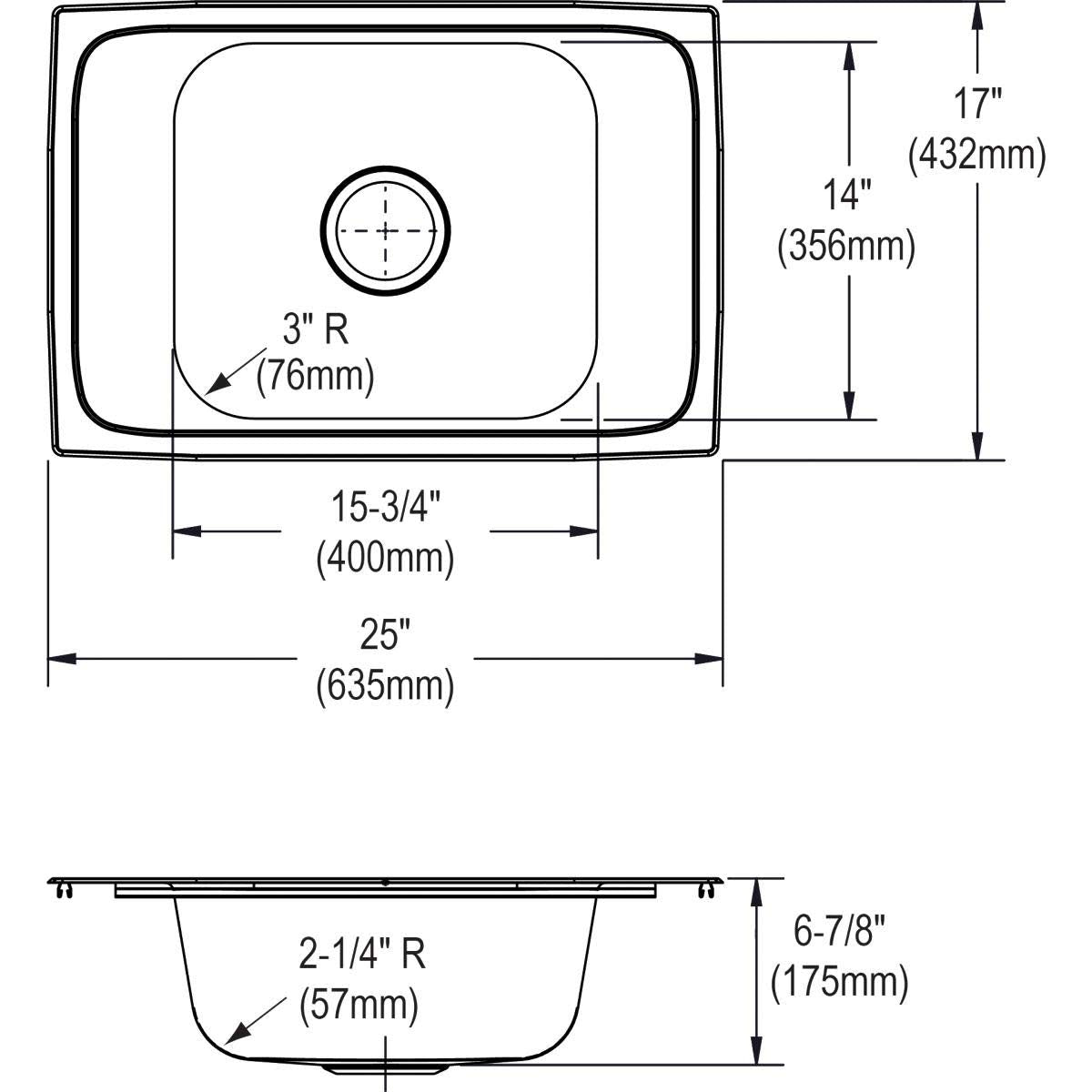 Elkay CDKR25172 Celebrity 25 Inch Single Basin Drop In Stainless Steel Utility Sink - 2 Faucet Holes