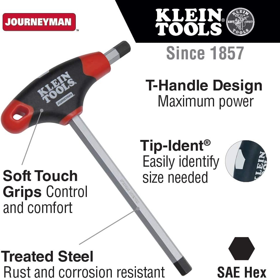 Klein Tools JTH6E11 3/16-Inch Hex Key with Journeyman T-Handle, 6-Inch