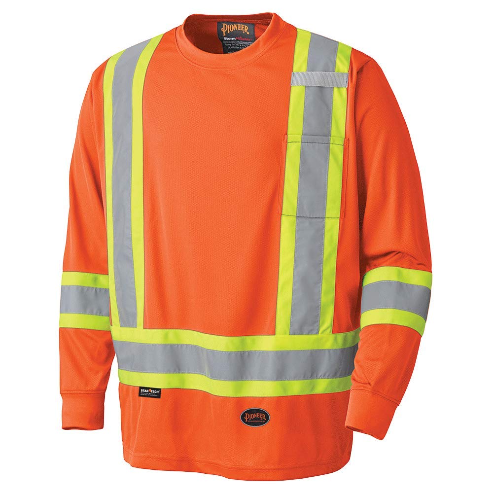 Pioneer V1051250U-L High Visibility Birdseye Long Sleeved Safety Shirt Orange Large