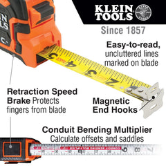 Klein Tools 86225 Tape Measure 25-Foot Magnetic Double-Hook