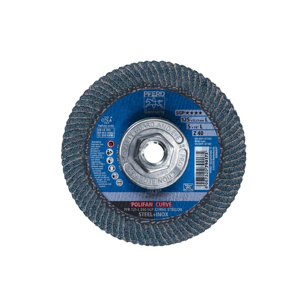 Pferd 67363 POLIFAN Curve Flap Disc 5 in 5/8-11 40 Grit Large Radius