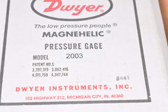 Dwyer 2003 Magnehelic Differential Pressure Gauge NPT Thread Air Filter Kit 1/8 Inch Thread 3 Inch Water Column 140°F Max 15 Max PSI