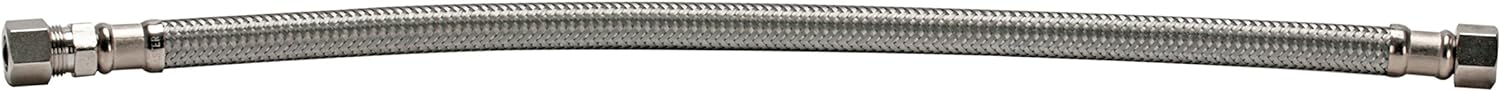 Fluidmaster B8F12 Faucet Connector, Braided Stainless Steel - 3/8 Female Compression Thread x 3/8 O.D. Copper Tubing Coupling, 12-Inch Length