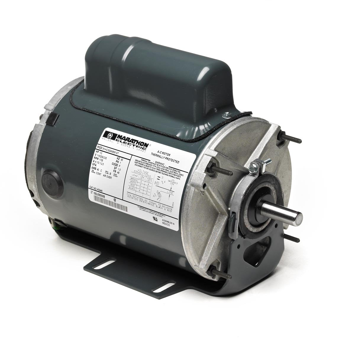 Marathon MHG648 Farm Duty Exhaust Fan Motor Totally Enclosed Resilient Base 1/3 hp 1800 RPM 115/208-230 VAC 48 Frame