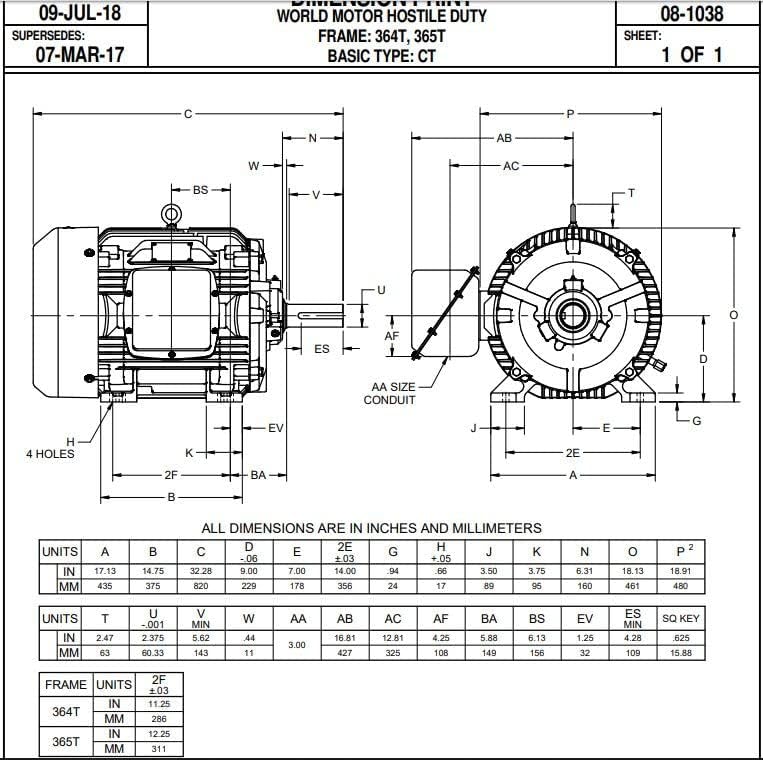 Nidec HD60P2E 60 hp 1800 RPM 364T Frame TEFC Electric Motor 208-230/460V