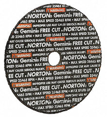 Norton 66243510647 Gemini Type 1 Reinforced Cut-Off Wheel 3 in dia 1/16 in Thick 3/8 in Arbor