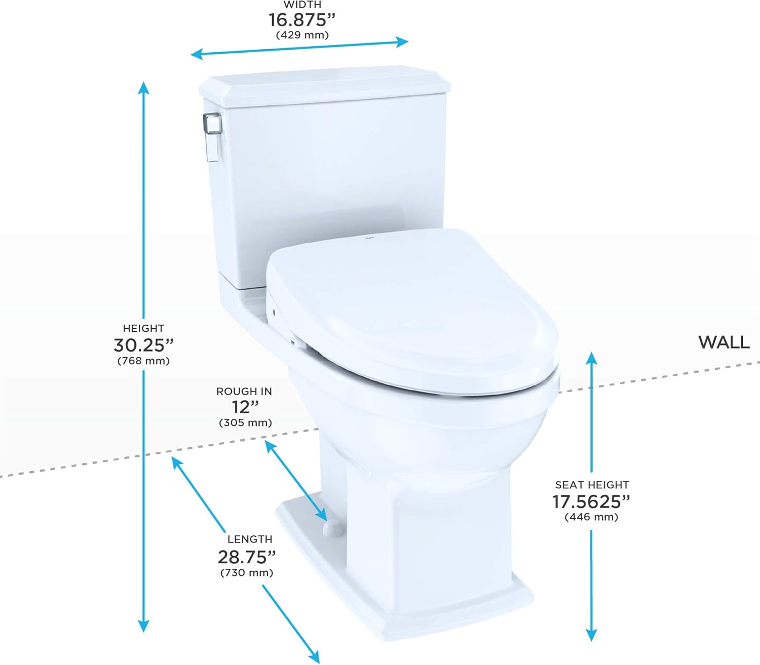 TOTO MW4943044CEMFGA01 WASHLET+ Connelly Two-Piece Elongated Dual Flush 1.28 and 0.9 GPF Toilet and WASHLET S500e Bidet Seat with Auto Flush Cotton White